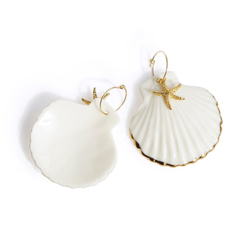 Poporcelain | Edge Clam Shell with Starfish Hoop Earrings