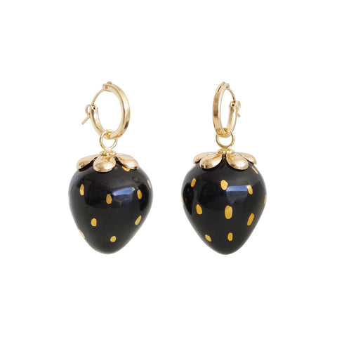 Poporcelain | Black Strawberry Drop Earrings