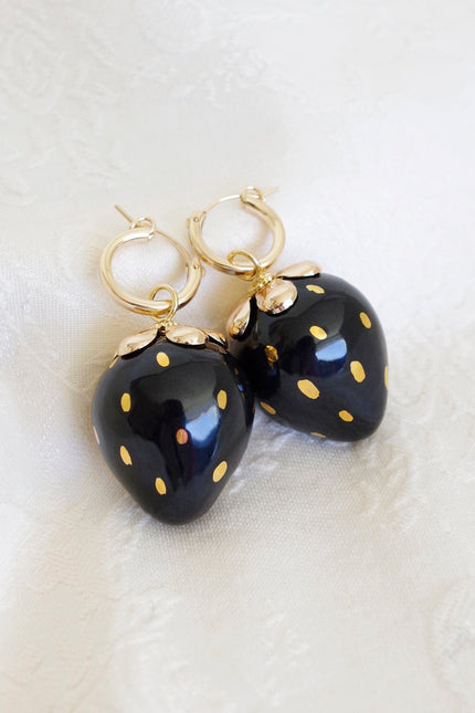 Poporcelain | Black Strawberry Drop Earrings