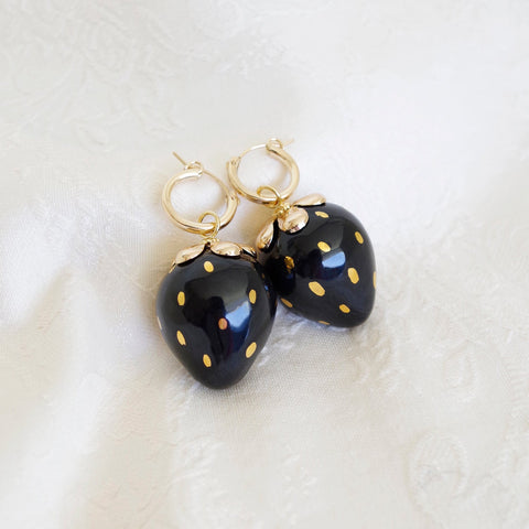 Poporcelain | Black Strawberry Drop Earrings