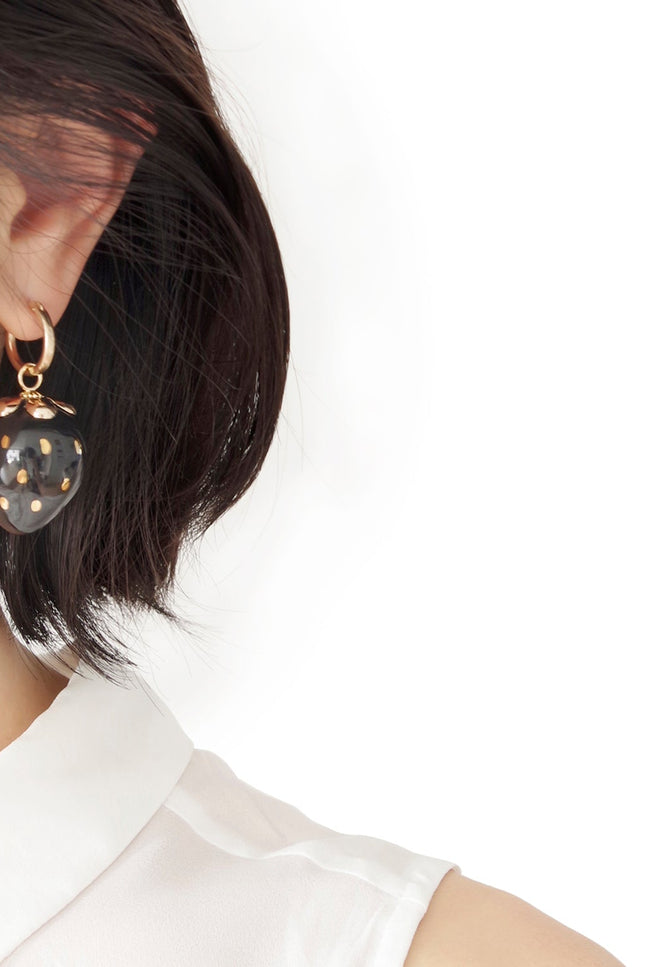 Poporcelain | Black Strawberry Drop Earrings