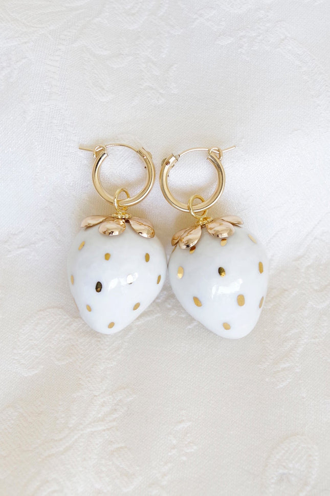 Poporcelain | White Strawberry Drop Earrings