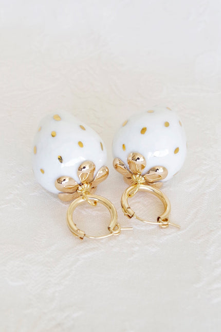 Poporcelain | White Strawberry Drop Earrings