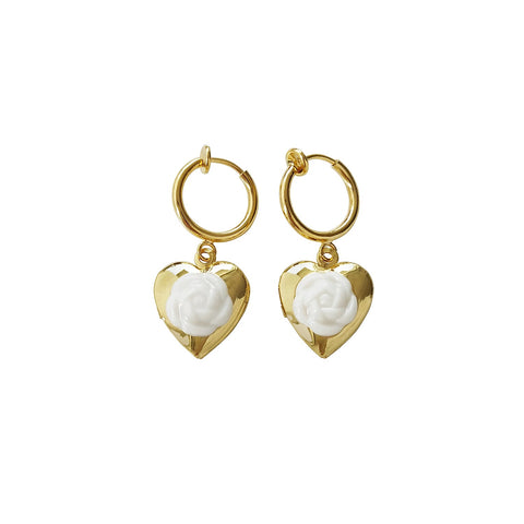 Poporcelain | Camellia Heart Locket Drop Earrings