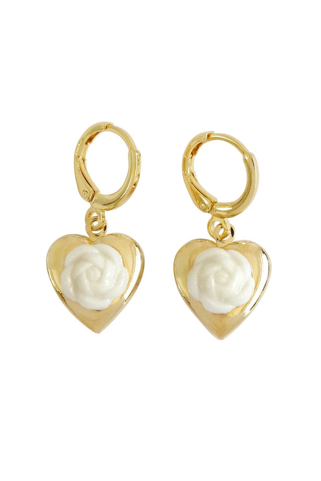Poporcelain | Camellia Heart Locket Drop Earrings