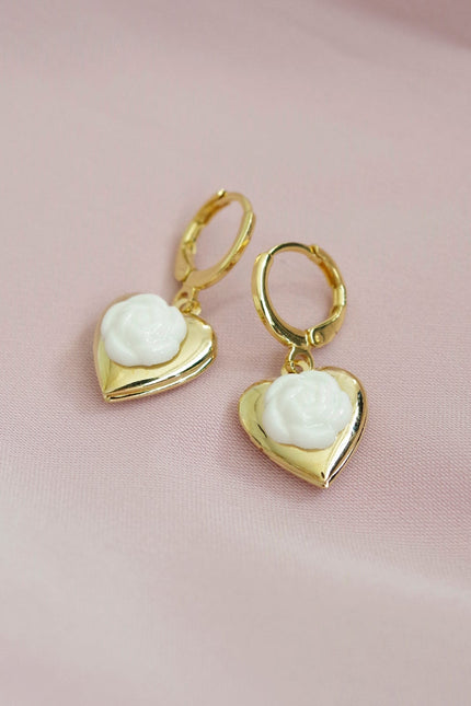 Poporcelain | Camellia Heart Locket Drop Earrings