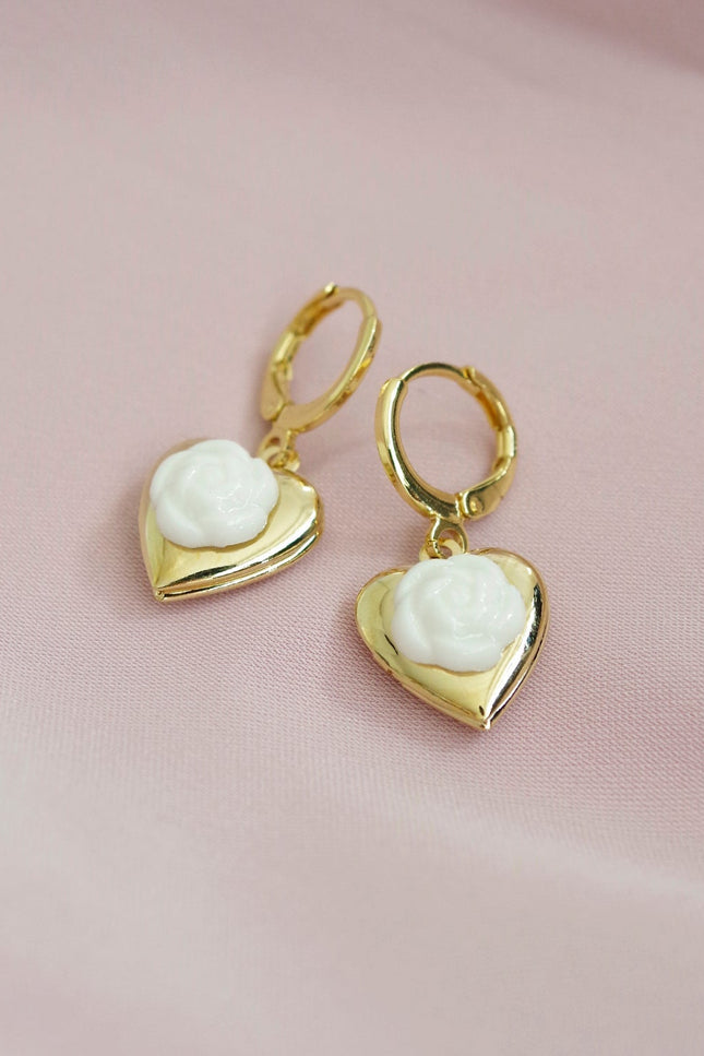 Poporcelain | Camellia Heart Locket Drop Earrings