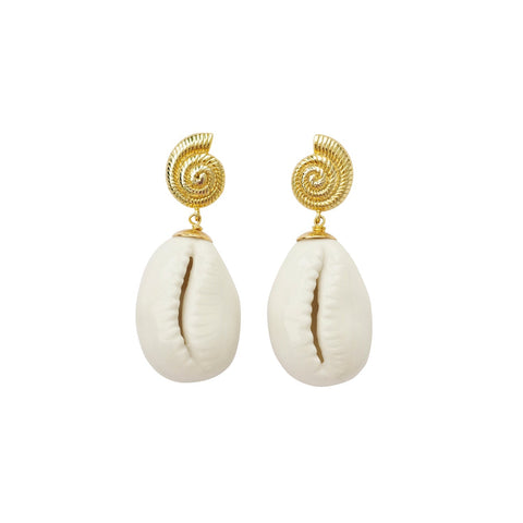 Poporcelain | Cowrie Shell Tear Drop Earrings