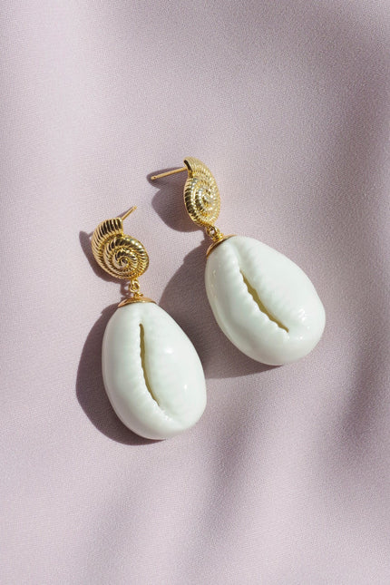 Poporcelain | Cowrie Shell Tear Drop Earrings