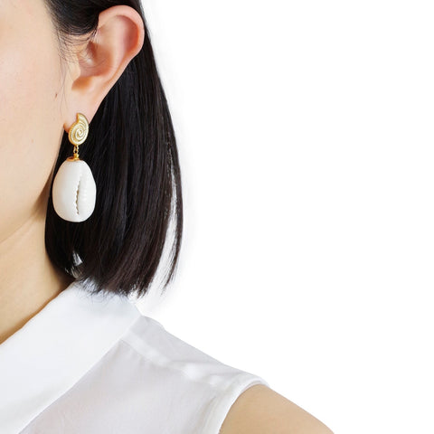 Poporcelain | Cowrie Shell Tear Drop Earrings