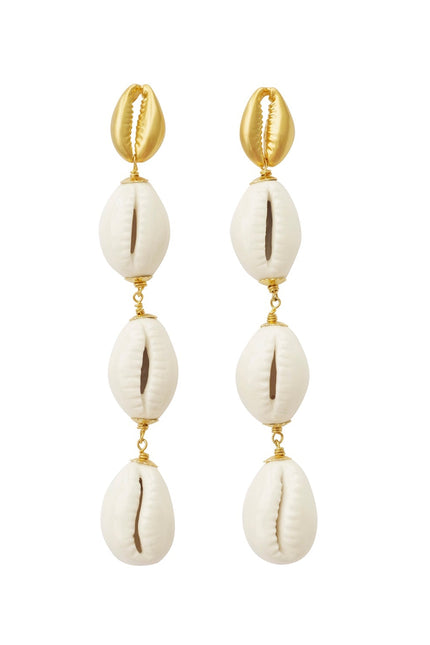Poporcelain | Cowrie Shell Linear Drop Earrings