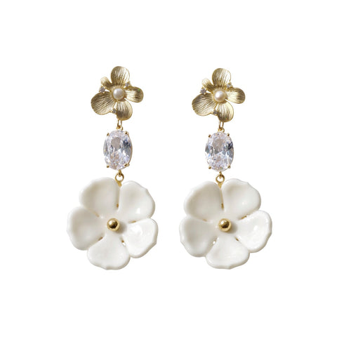 Poporcelain | Crystal Floral Bloom Statement Drop Earrings