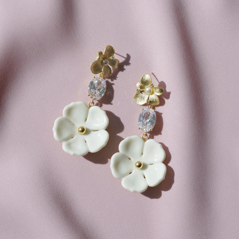 Poporcelain | Crystal Floral Bloom Statement Drop Earrings