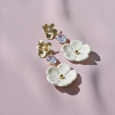 Poporcelain | Crystal Floral Bloom Statement Drop Earrings