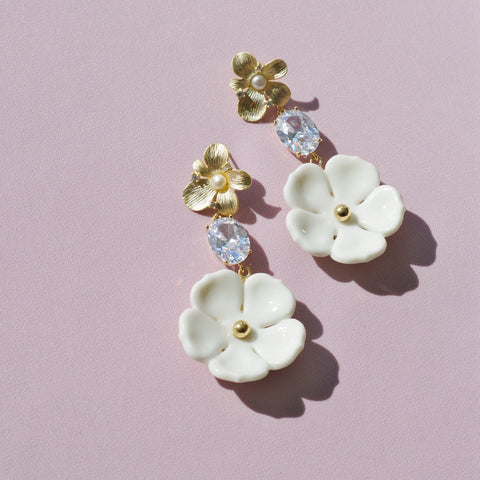 Poporcelain | Crystal Floral Bloom Statement Drop Earrings