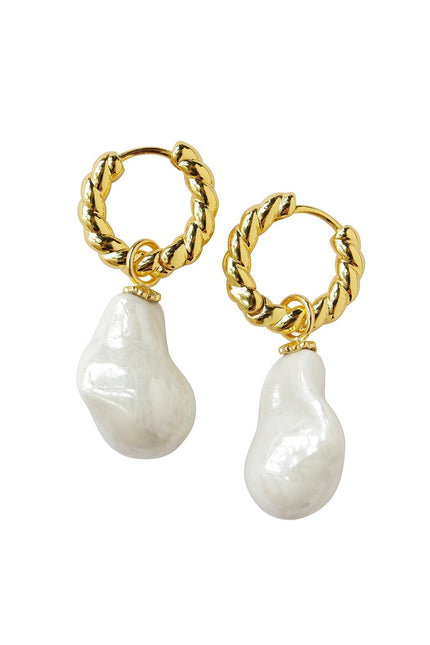 Poporcelain | Baroque Pearl Hoop Earrings