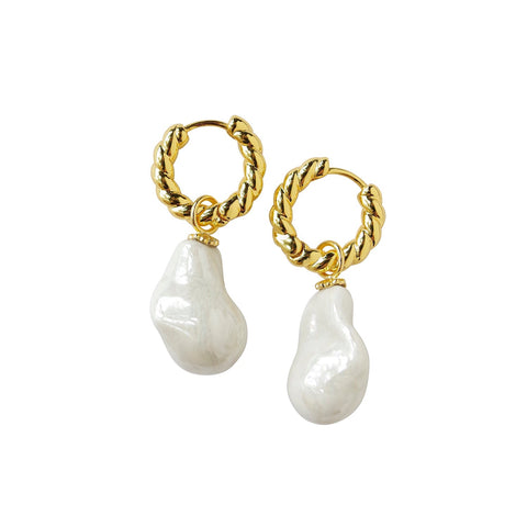 Poporcelain | Baroque Pearl Hoop Earrings
