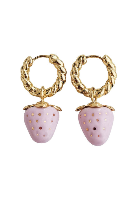 Poporcelain | Mini Pink Porcelain Strawberry Hoop Earrings
