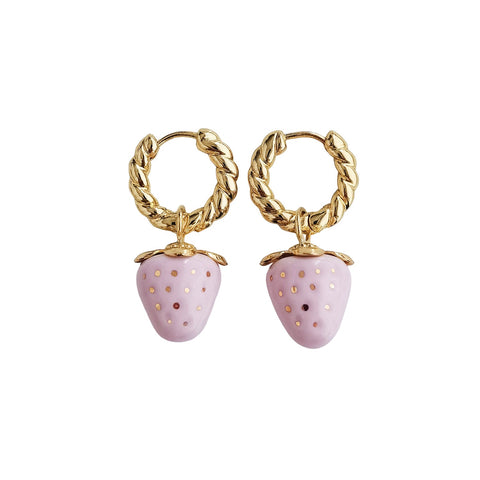Poporcelain | Mini Pink Porcelain Strawberry Hoop Earrings