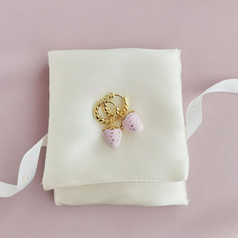 Poporcelain | Mini Pink Porcelain Strawberry Hoop Earrings