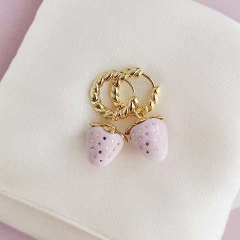 Poporcelain | Mini Pink Porcelain Strawberry Hoop Earrings