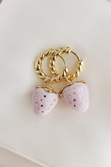 Poporcelain | Mini Pink Porcelain Strawberry Hoop Earrings