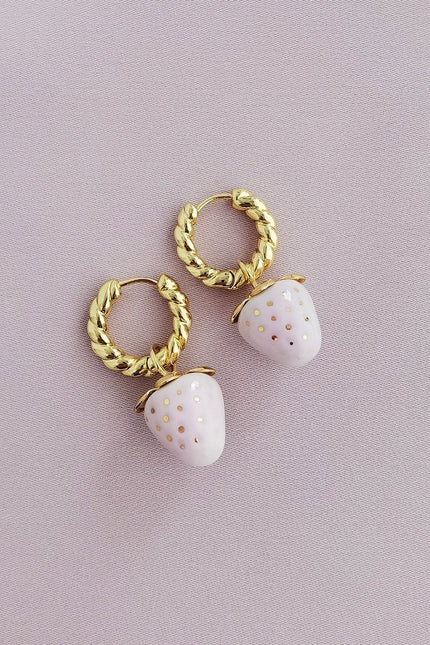 Poporcelain | Mini Pink Porcelain Strawberry Hoop Earrings