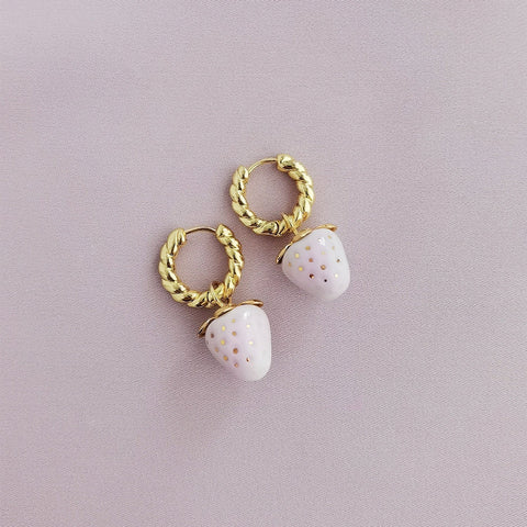 Poporcelain | Mini Pink Porcelain Strawberry Hoop Earrings