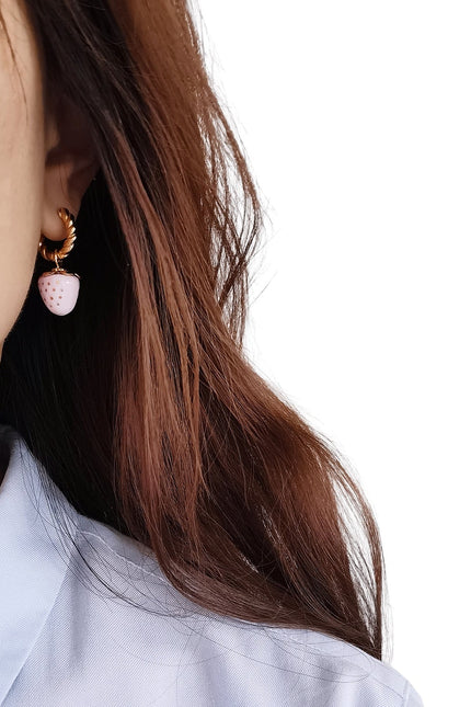 Poporcelain | Mini Pink Porcelain Strawberry Hoop Earrings