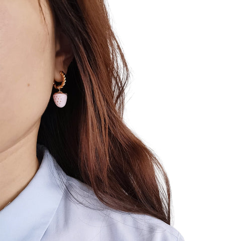 Poporcelain | Mini Pink Porcelain Strawberry Hoop Earrings