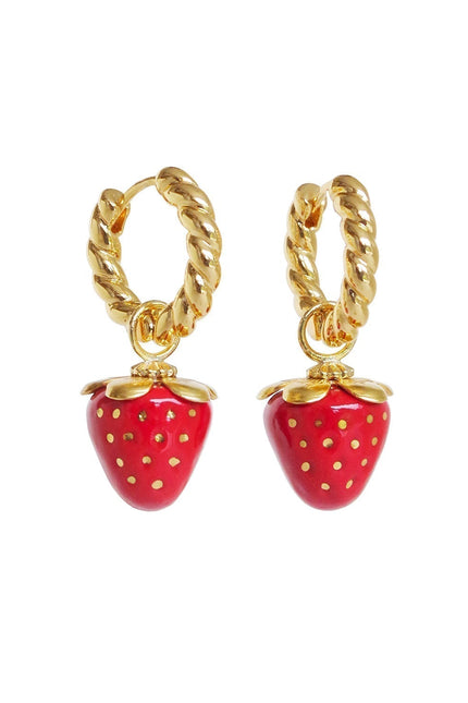 Poporcelain | White Strawberry Hoop Earrings