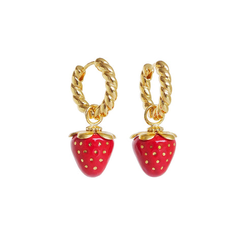 Poporcelain | Mini Pink Porcelain Strawberry Hoop Earrings