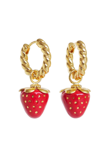 Poporcelain | Mini Pink Porcelain Strawberry Hoop Earrings