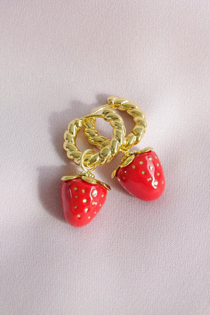 Poporcelain | Red Strawberry Hoop Earrings