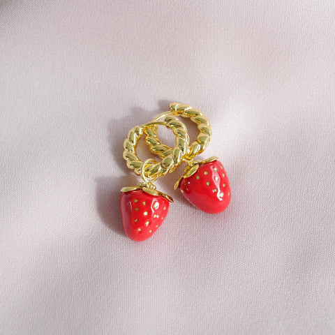 Poporcelain | Red Strawberry Hoop Earrings
