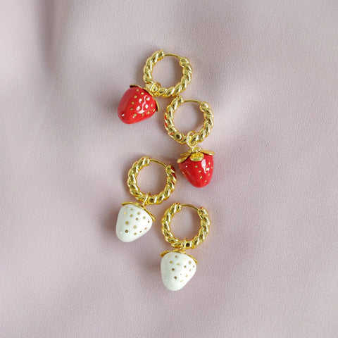 Poporcelain | Red Strawberry Hoop Earrings