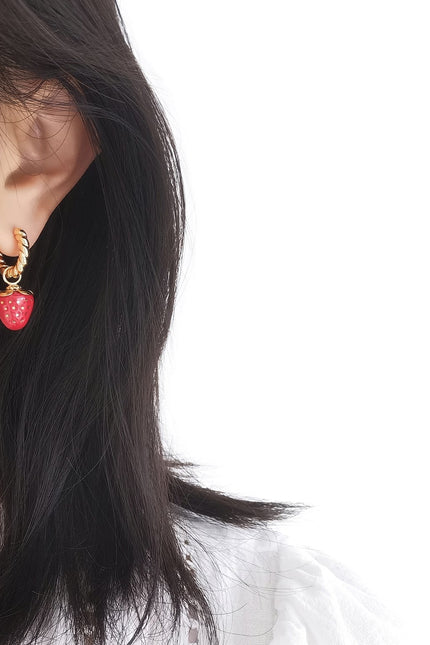 Poporcelain | Red Strawberry Hoop Earrings