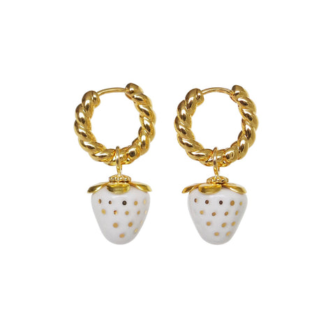 Poporcelain | Mini Pink Porcelain Strawberry Hoop Earrings