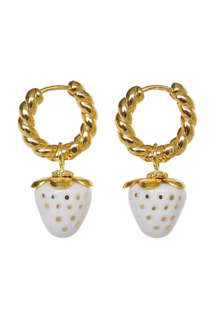 Poporcelain | Mini Pink Porcelain Strawberry Hoop Earrings