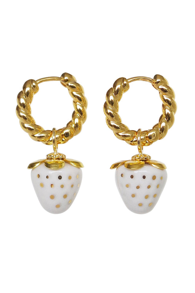 Poporcelain | Mini Pink Porcelain Strawberry Hoop Earrings