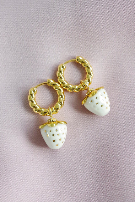 Poporcelain | White Strawberry Hoop Earrings