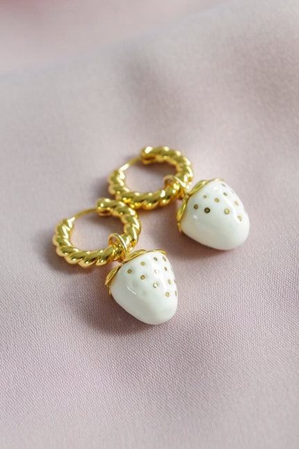 Poporcelain | White Strawberry Hoop Earrings