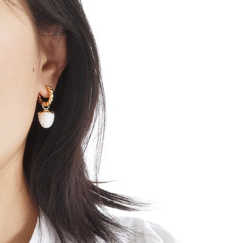 Poporcelain | White Strawberry Hoop Earrings
