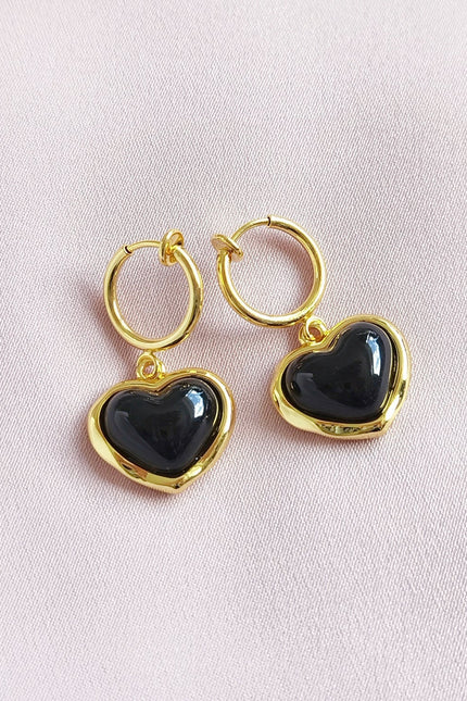 Poporcelain | Black Heart Clip-On Hoop Earrings