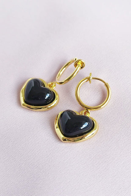 Poporcelain | Black Heart Clip-On Hoop Earrings