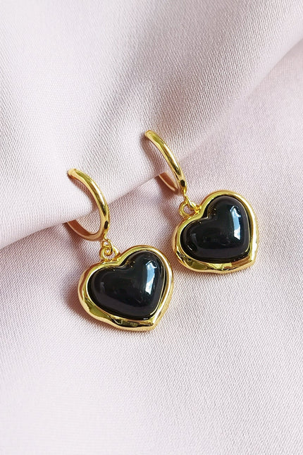 Poporcelain | Black Heart Clip-On Hoop Earrings
