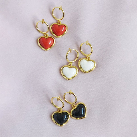 Poporcelain | Black Heart Clip-On Hoop Earrings