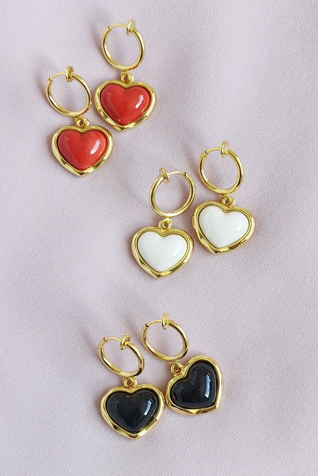 Poporcelain | Pearly White Heart Clip-On Hoop Earrings