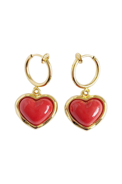 Poporcelain | Red Heart Clip-On Hoop Earrings
