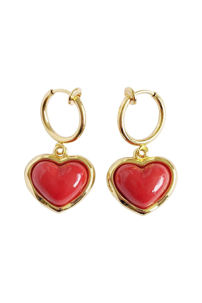 Poporcelain | Red Heart Clip-On Hoop Earrings